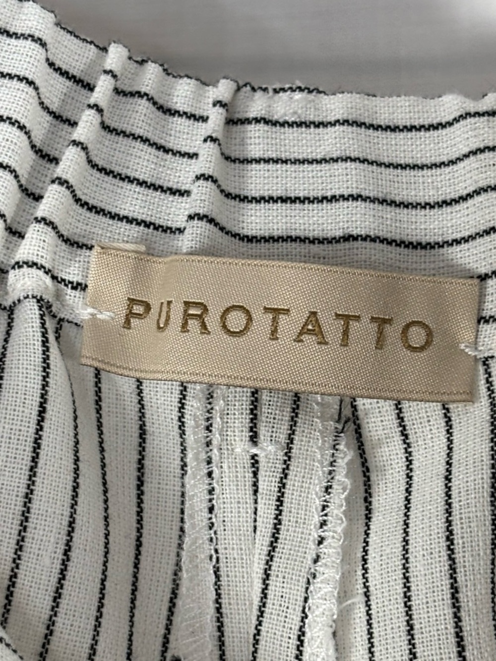 NWT PUROTATTO Striped Wide Leg Cotton Linen Trousers in White and Gray Sz 46/10 - Picture 6 of 11